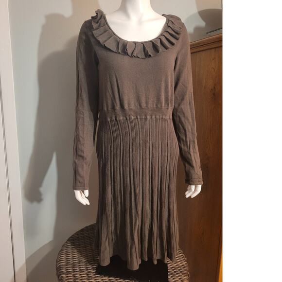 Max & Cleo Dark Olive Knit Ruffle Maxi Dress XL Coquette Modest Prairiecore - Picture 1 of 10